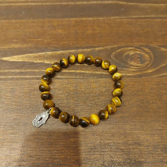 Tigers Eye Bracelet with Hand of Hamsa Pendant - Picture 4 of 5